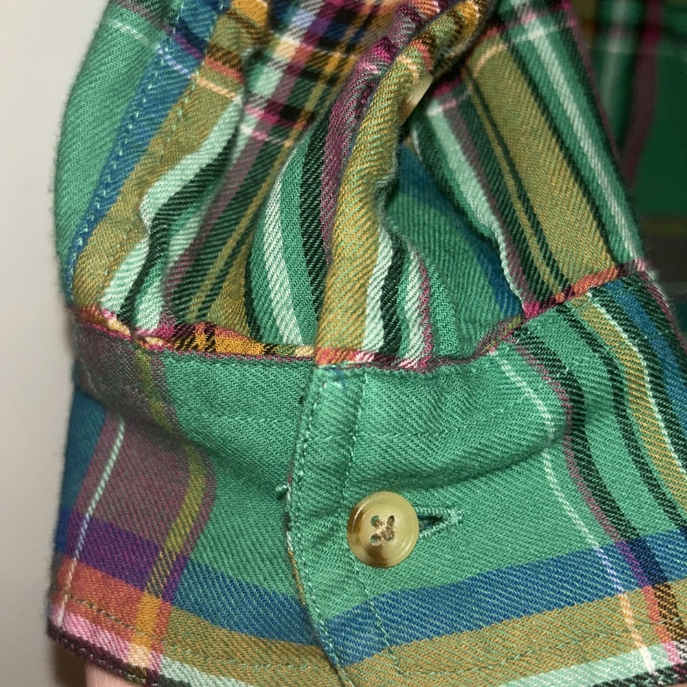 Chaps Ralph Lauren Women’s Cotton Button-Up Shirt 1X Green Plaid Lightweight - Picture 4 of 11